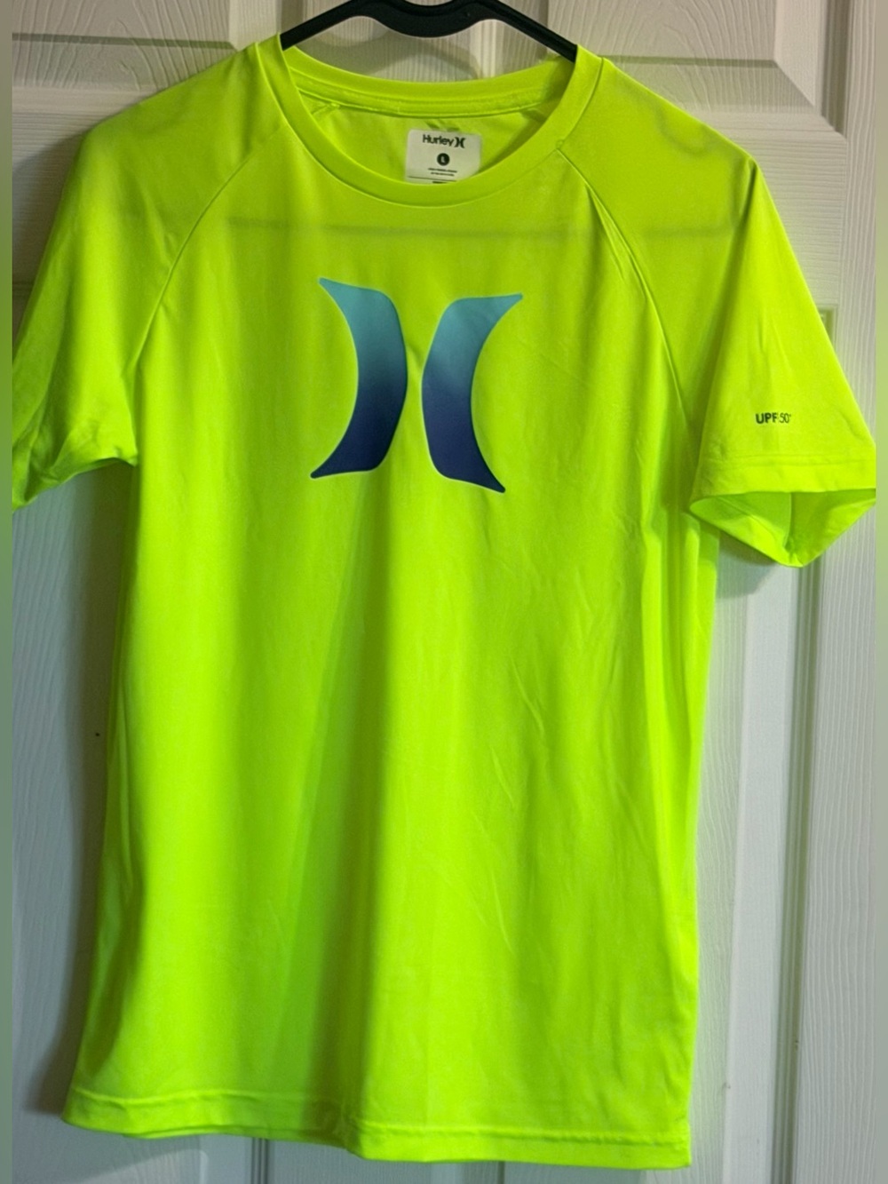 Hurley Neon Lime Short Sleeve Rash Guard with Blue Logo